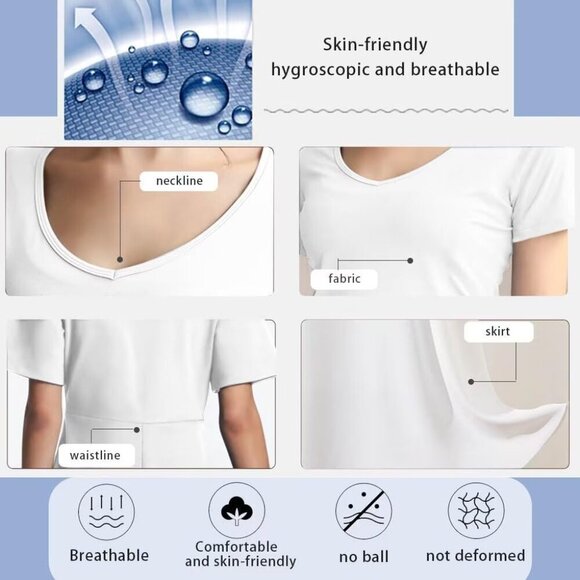 Women Tank Dress Polyester V-Neck Short Sleeve Midi Casual Beach Wear - Picture 6 of 6